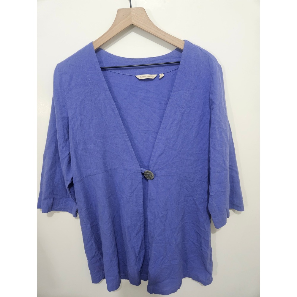 Soft Surroundings Blue Cotton Single Button Cardigan Top 28F33 Womens Medium